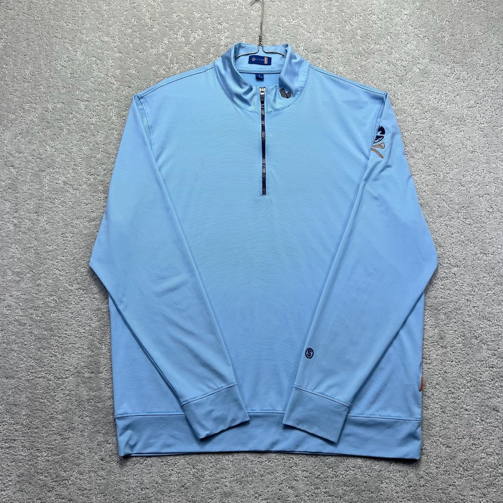 Stitch Golf Pullover Shirt Mens L Blue White Striped 1/4 Zip Crusher GC Bryson